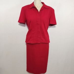Talbots Women's Size 4 Red Linen Blend Short Sleeve Pencil Skirt Suit Office